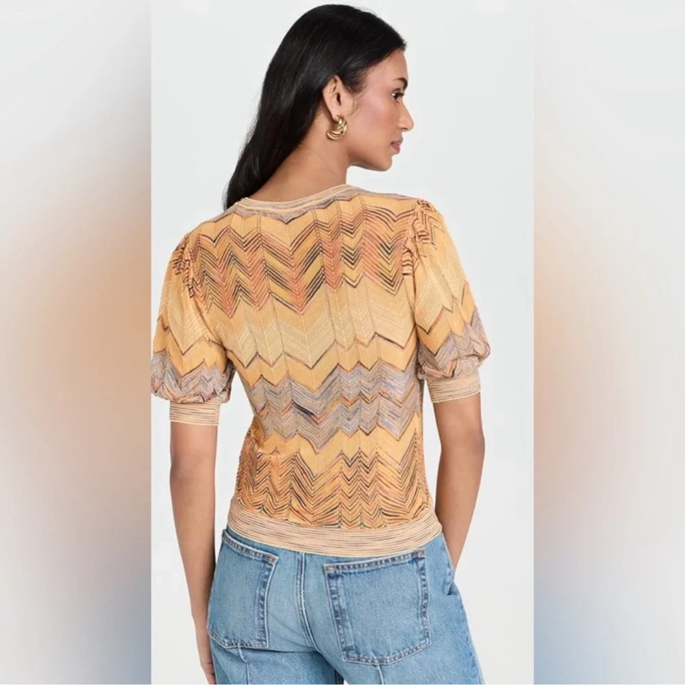 Ulla Johnson Priscilla Chevron Puff Sleeve Knit short sleeve yellow blue zigzag